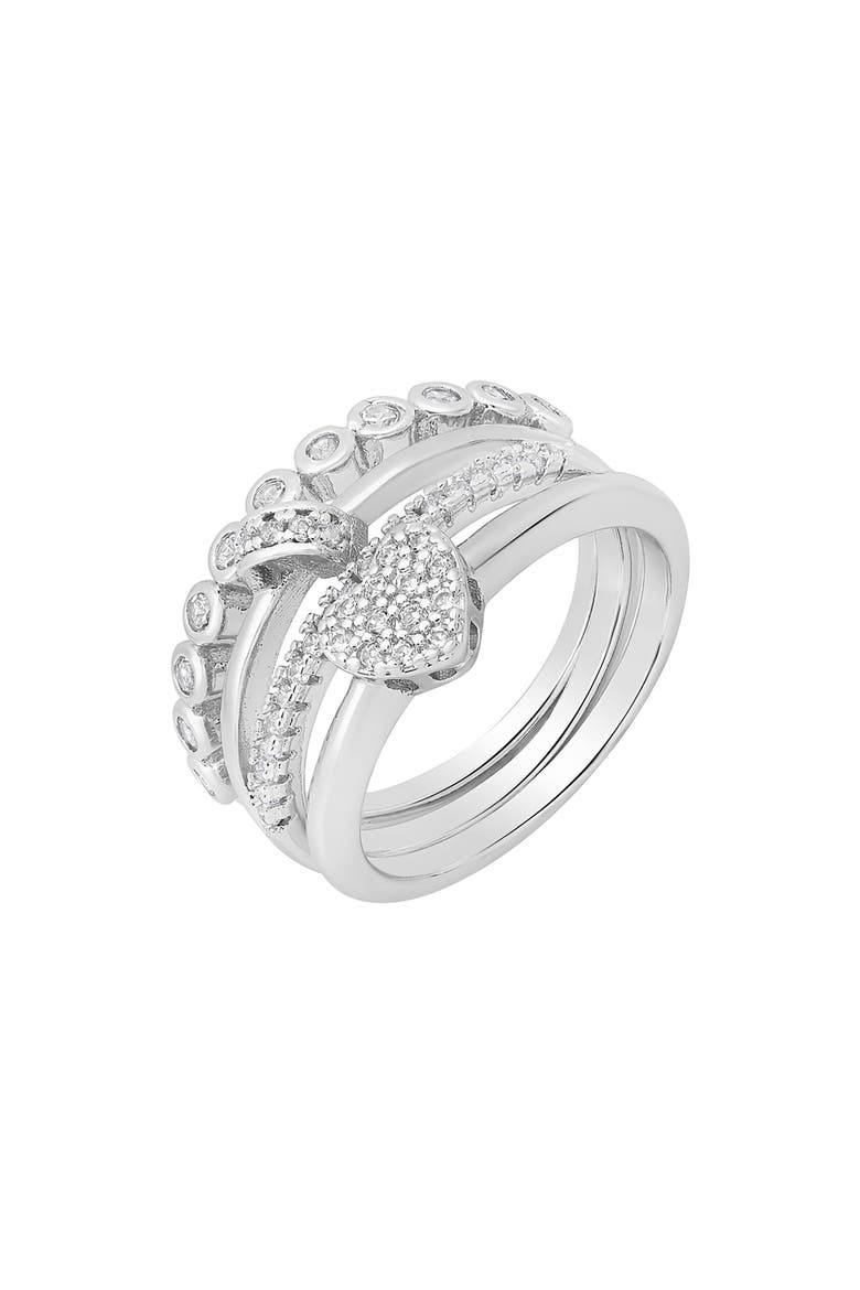 Set of 3 18K White Gold Plated Simulated Diamond Rings, Alternate, color, SILVER
