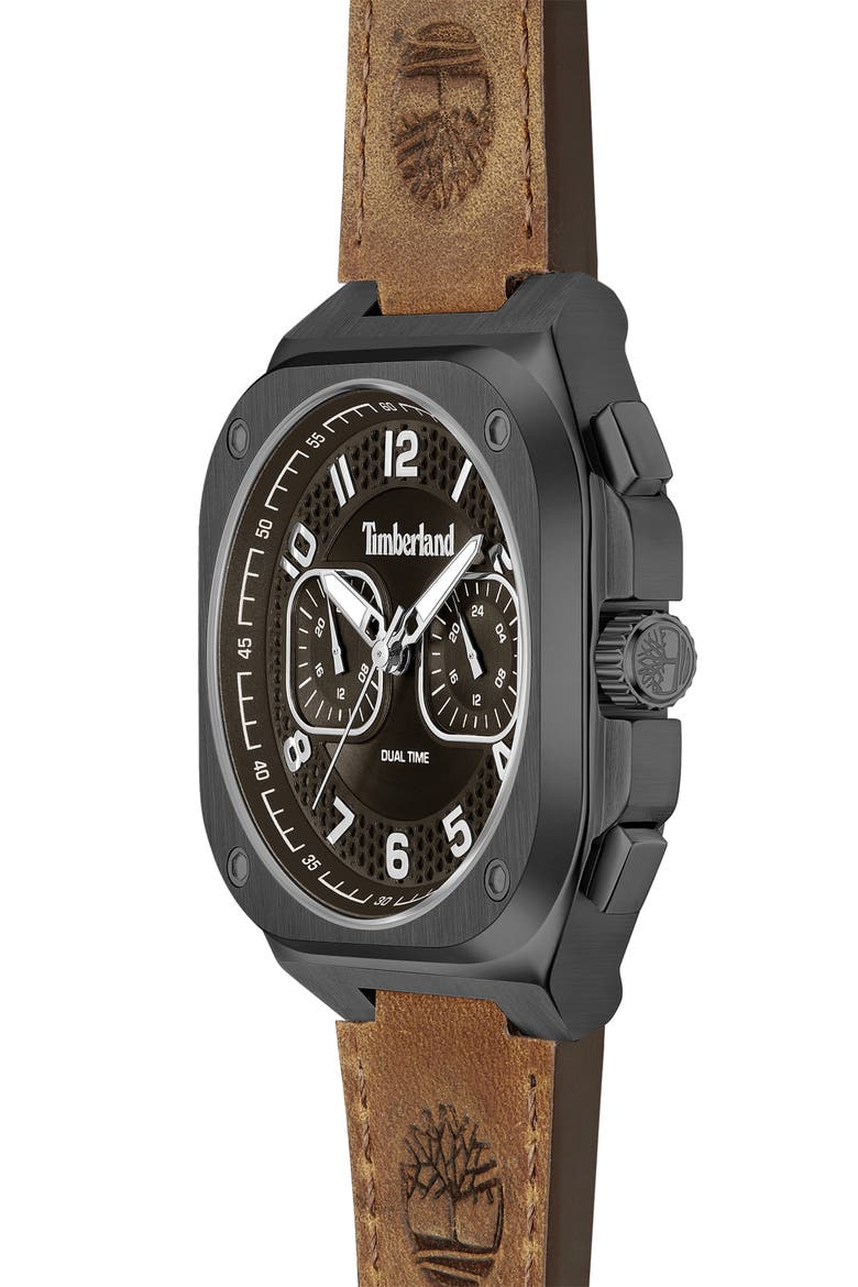 Mackinac Multifunction Chronograph Leather Strap Watch, 44mm x 25mm, Alternate, color, BROWN