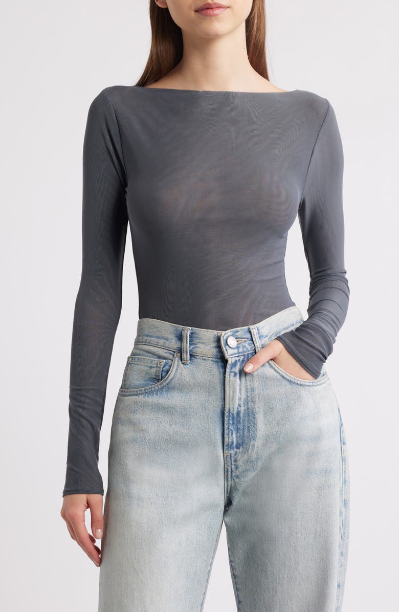 Good American Boat Neck Mesh Bodysuit, Main, color,