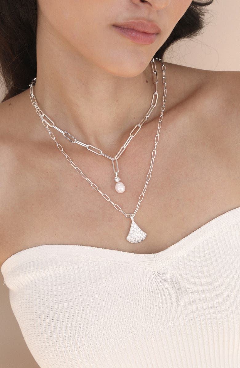 Ettika Layered Teardrop & Freshwater Pearl Charm Necklace, Alternate, color, Silver