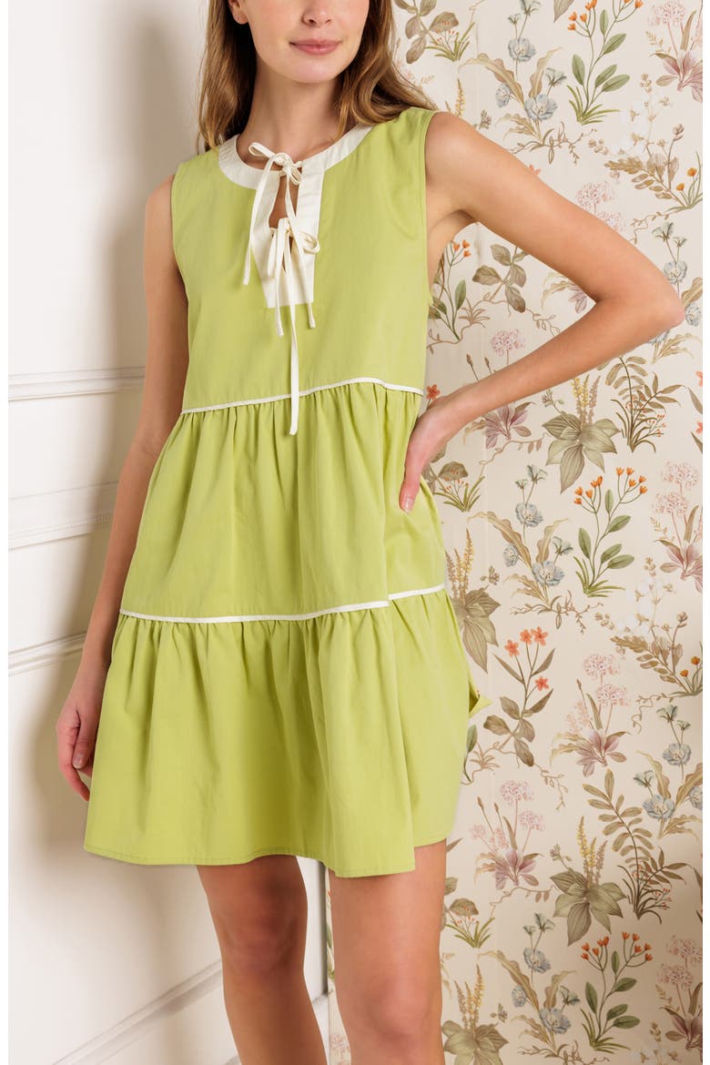 Colorblock Tie Front Sleeveless Babydoll Dress, Alternate, color, YELLOW GREEN