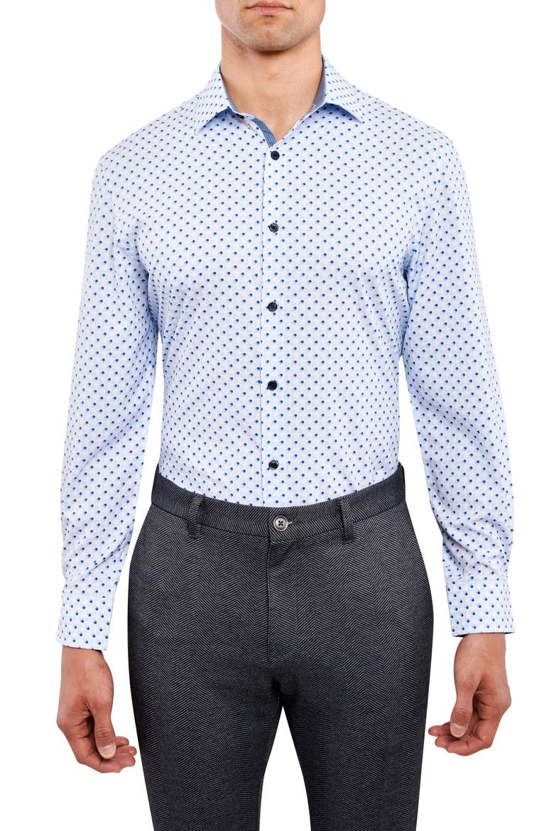 Slim Fit Houndstooth Performance Stretch Dress Shirt, Main, color, BLUE