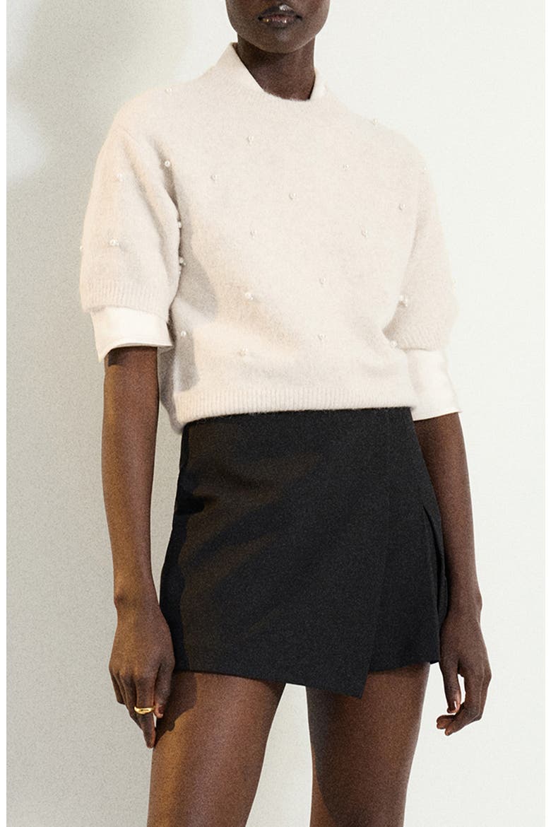 Perlita Faux Pearl Short Sleeve Sweater, Main, color, ECRU