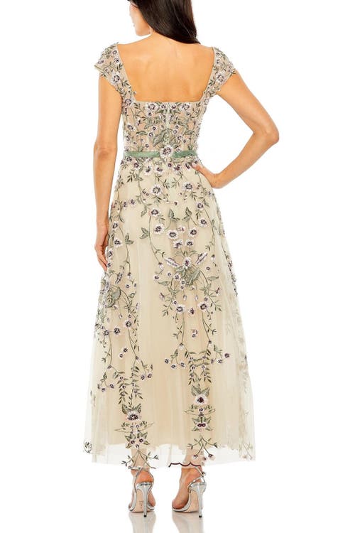 Mac Duggal Floral Embroidered Sweetheart Neckline Dress In Nude Multi