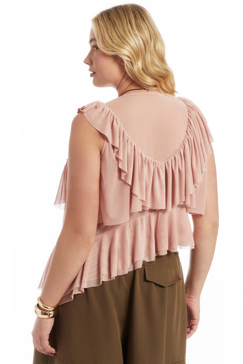 Asymmetric Ruffle Mesh Top, Alternate, color, SEPIA ROSE