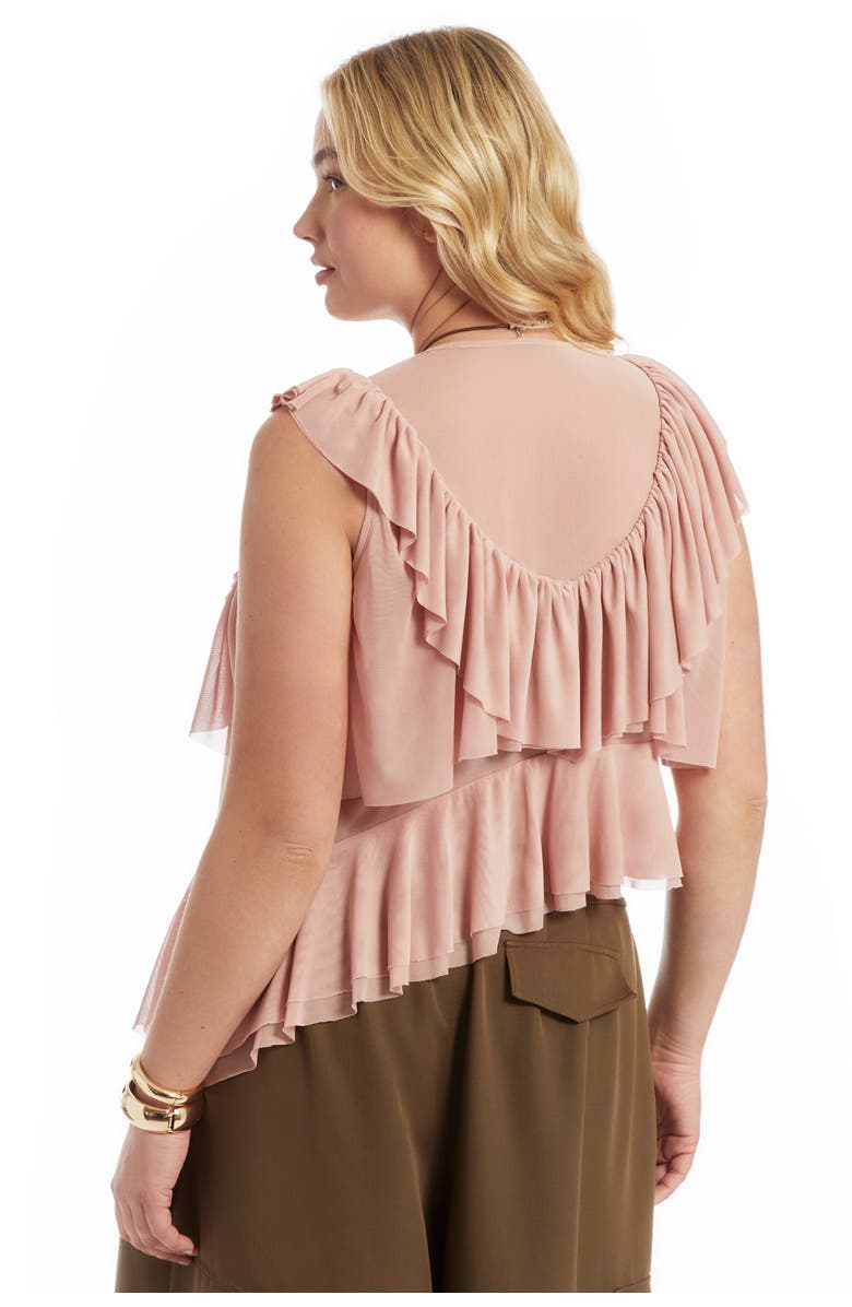 June + Vie Asymmetric Ruffle Mesh Top, Alternate, color, Sepia Rose