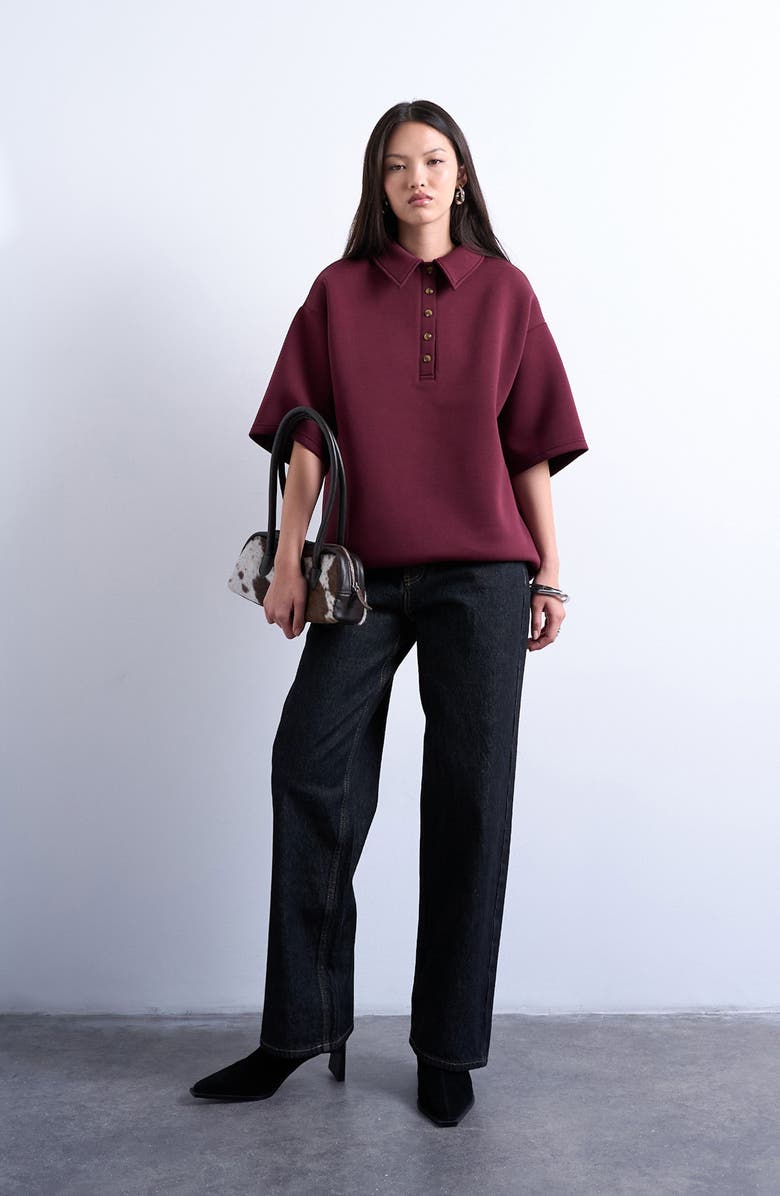 Topshop Oversize Polo, Alternate, color, Burgundy