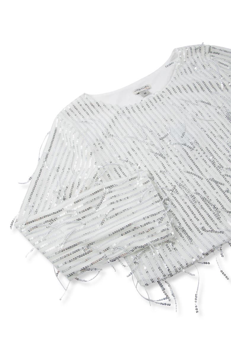 Habitual Kids Kids' Fringe Sequin Long Sleeve Top & Skirt Set, Alternate, color, Silver