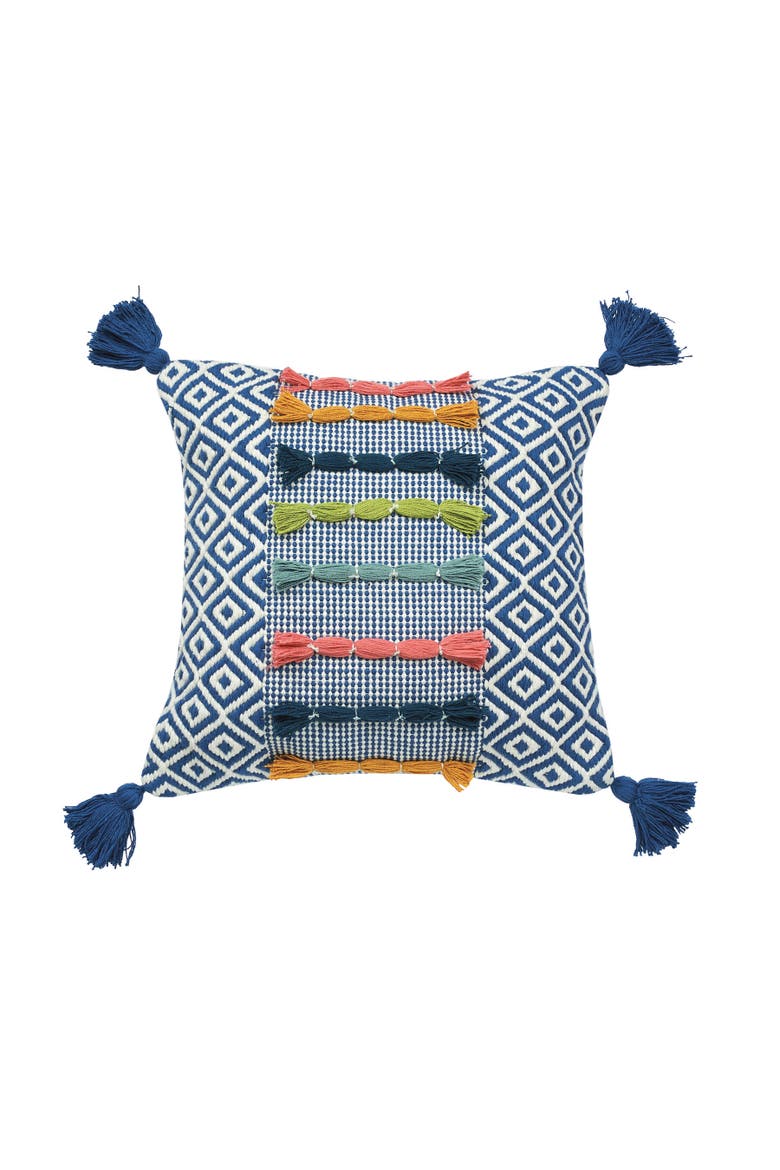Ciara Woven and Tufted Decorative Throw Pillow, 20" x 20" With Tassels, Main, color, Blue