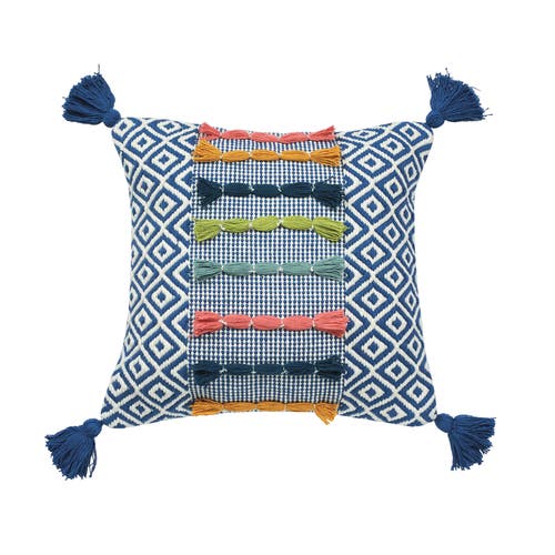 Carol & Frank Ciara Woven And Tufted Decorative Throw Pillow, 20" X 20" With Tassels In Blue