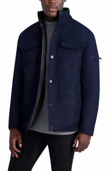 KARL LAGERFELD PARIS Fleece Lined Wool Blend Shirt Jacket