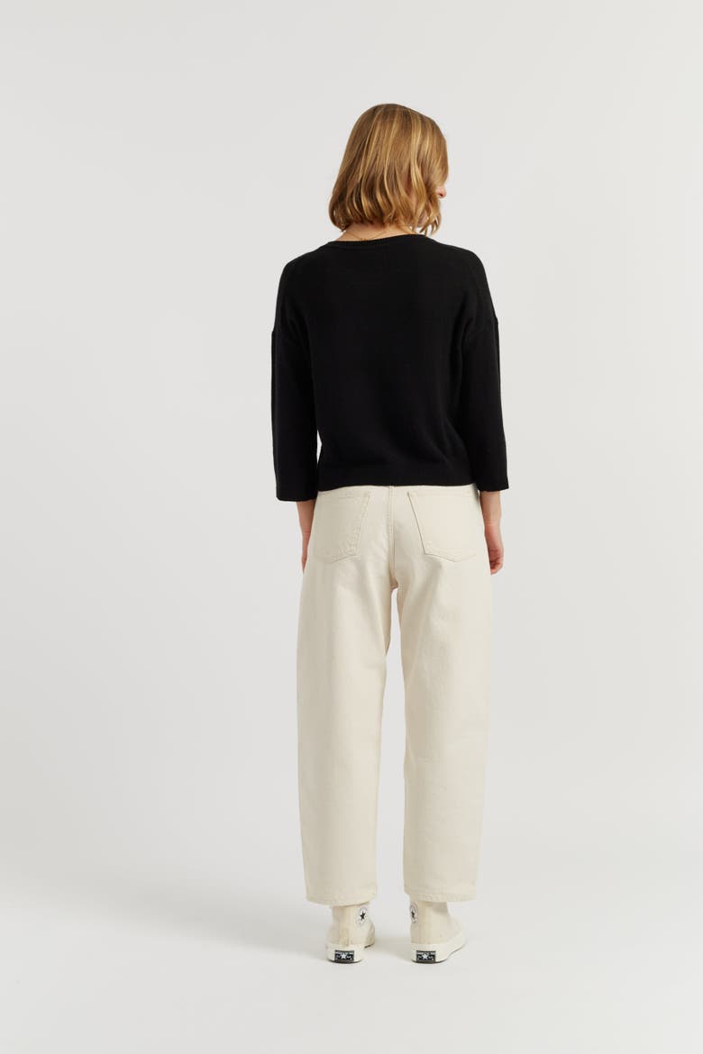 Cloud Cashmere Cropped Sleeve Sweater, Alternate, color, Black