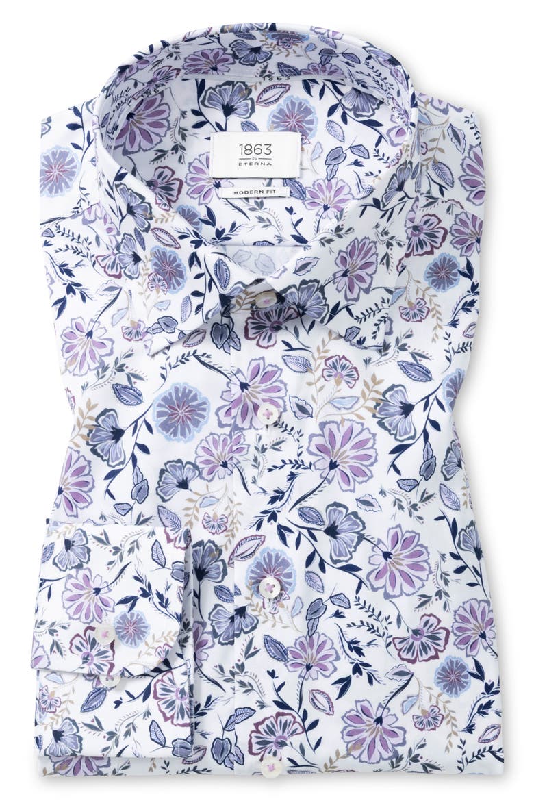 Modern Fit Floral Non-Iron Cotton Twill Dress Shirt, Main, color, LILAC