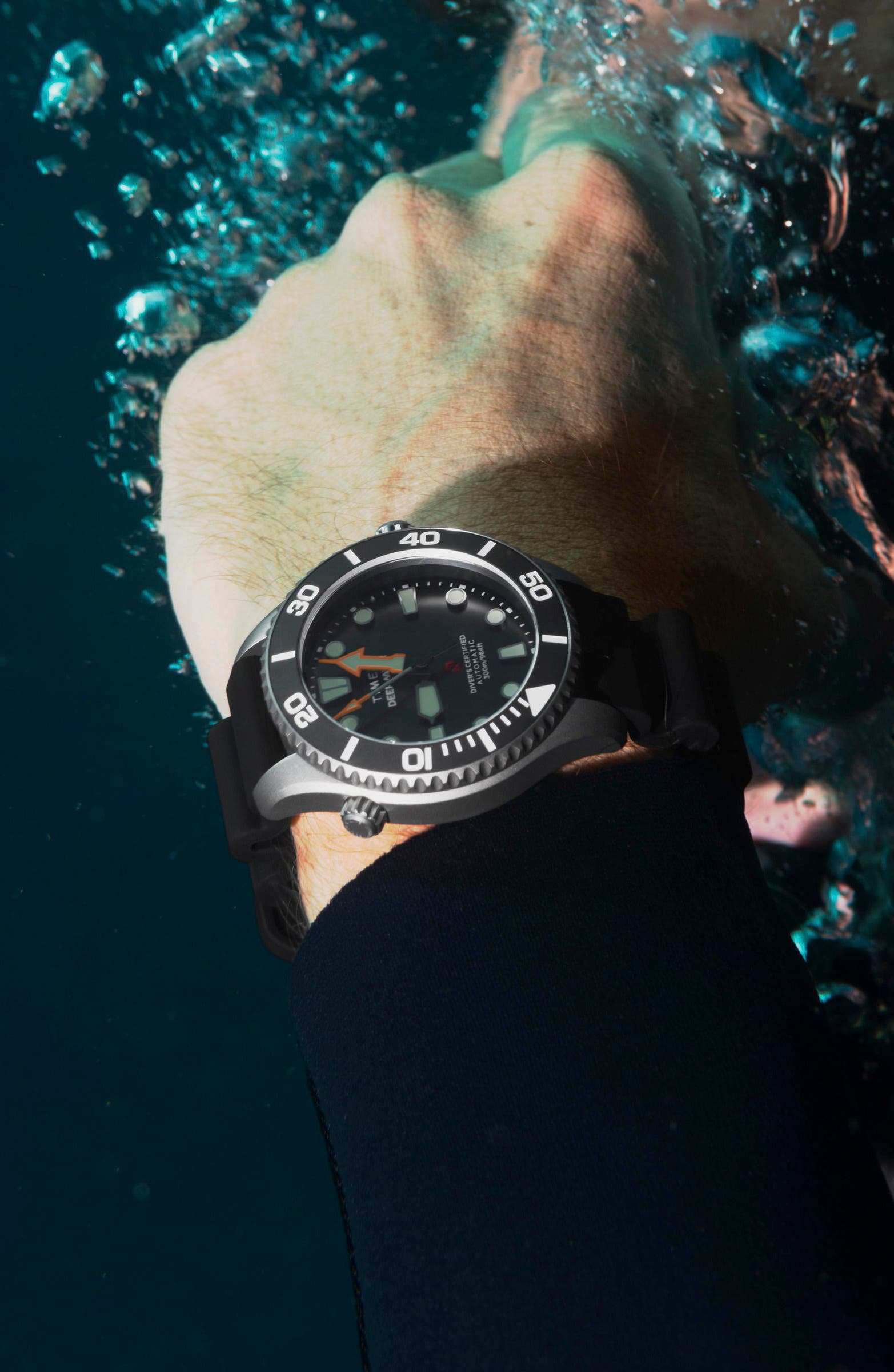 Timex® Deepwater Meridian 300 HEV Automatic Titanium Rubber Strap Watch ...