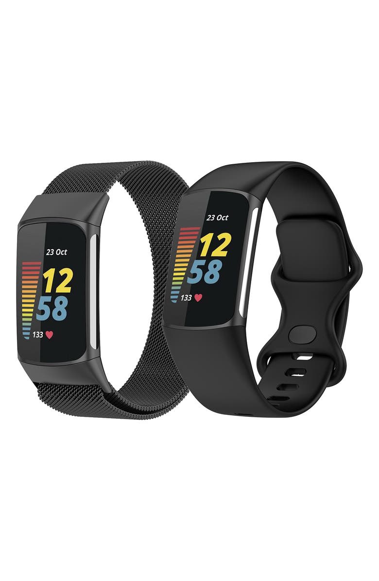 Posh Tech 2-Piece Silicone Sport & Stainless Steel Apple Watch Band Set, Main, color, Black