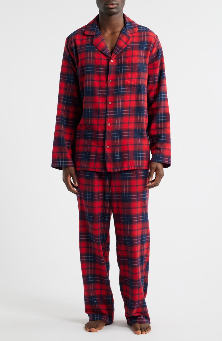 Nordstrom Plaid Flannel Pajamas, Main, color, Red- Navy Dawson Plaid