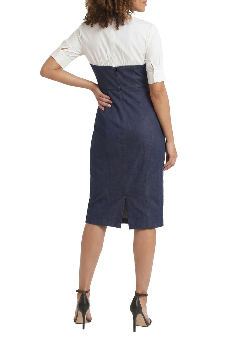 Short Sleeve Mixed Media Sheath Dress, Alternate, color, DENIM BLUE