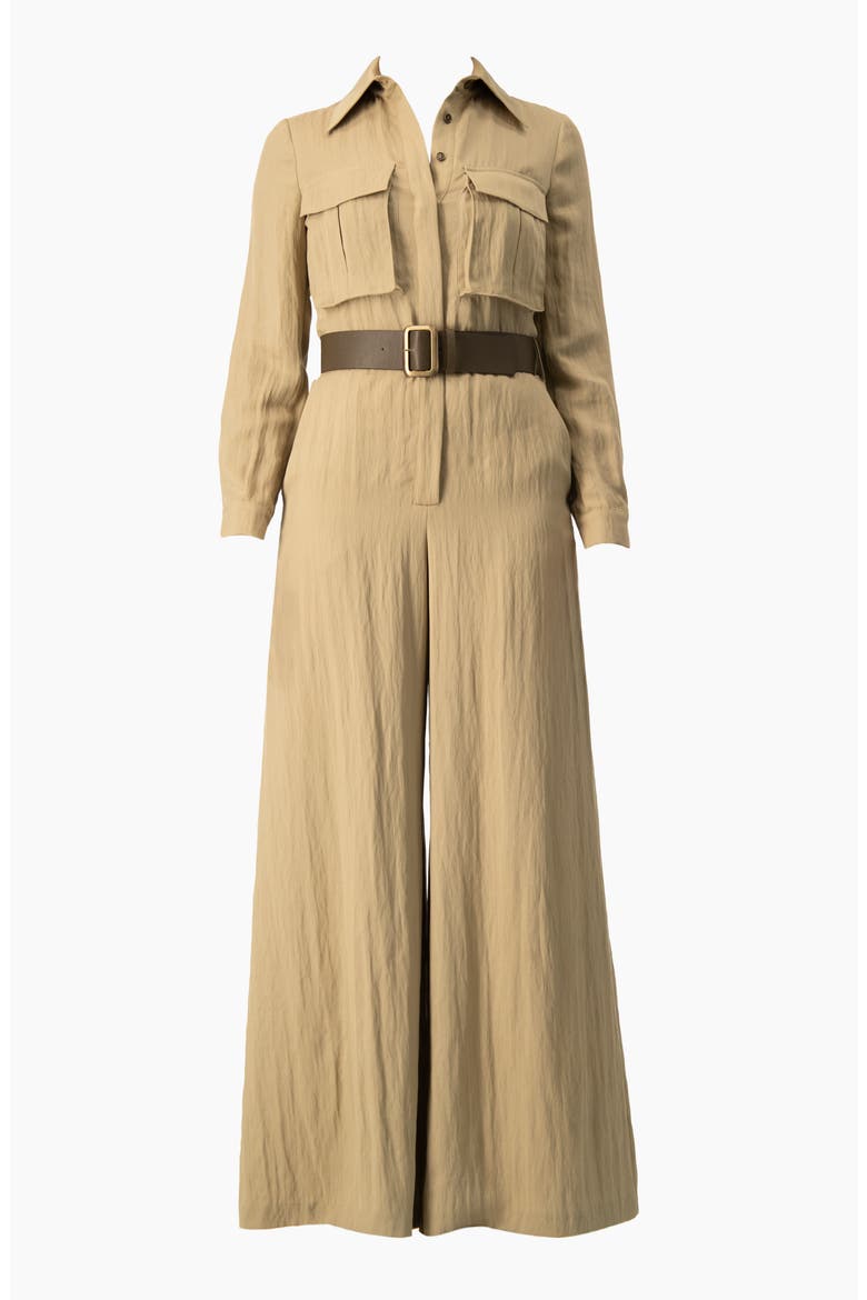 Long Sleeve Button-Front Safari Utility Wide-Leg Jumpsuit, Alternate, color, Olive Green