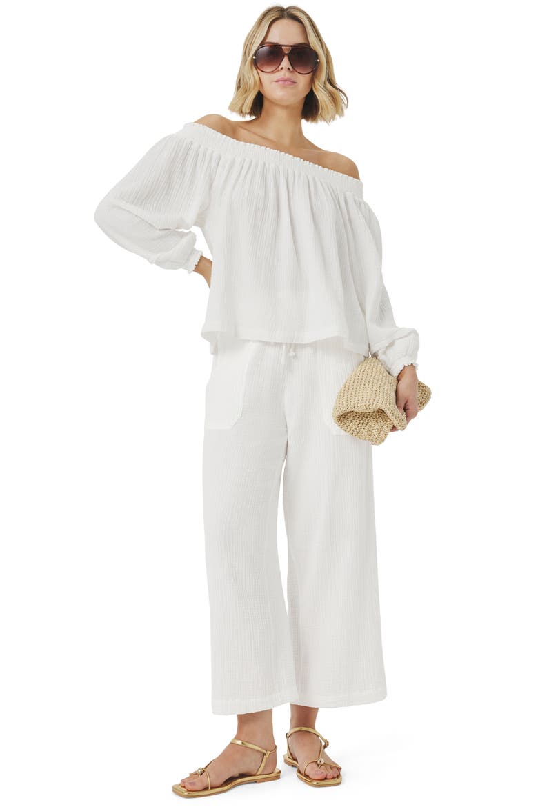 Ava Cotton Gauze Drawstring Pants, Alternate, color, WHITE