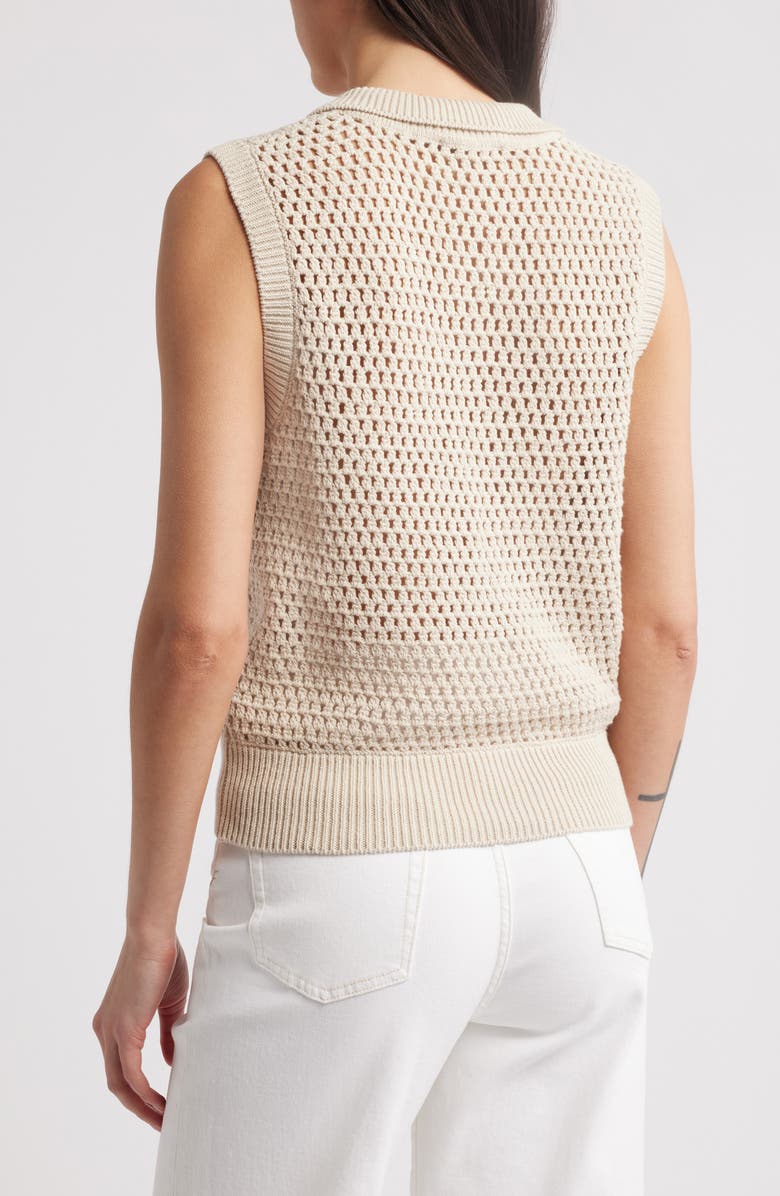FRAME Openwork Sleeveless Polo Sweater, Alternate, color, Taupe