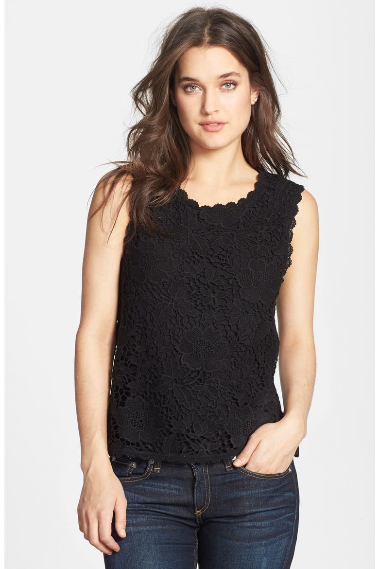 Lace Overlay Shell, Main, color, BLACK
