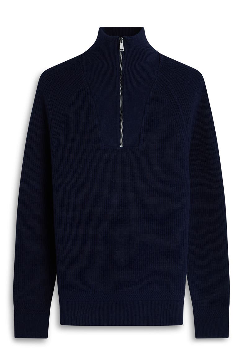 Merino Wool & Cotton Quarter Zip Pullover, Alternate, color, NAVY