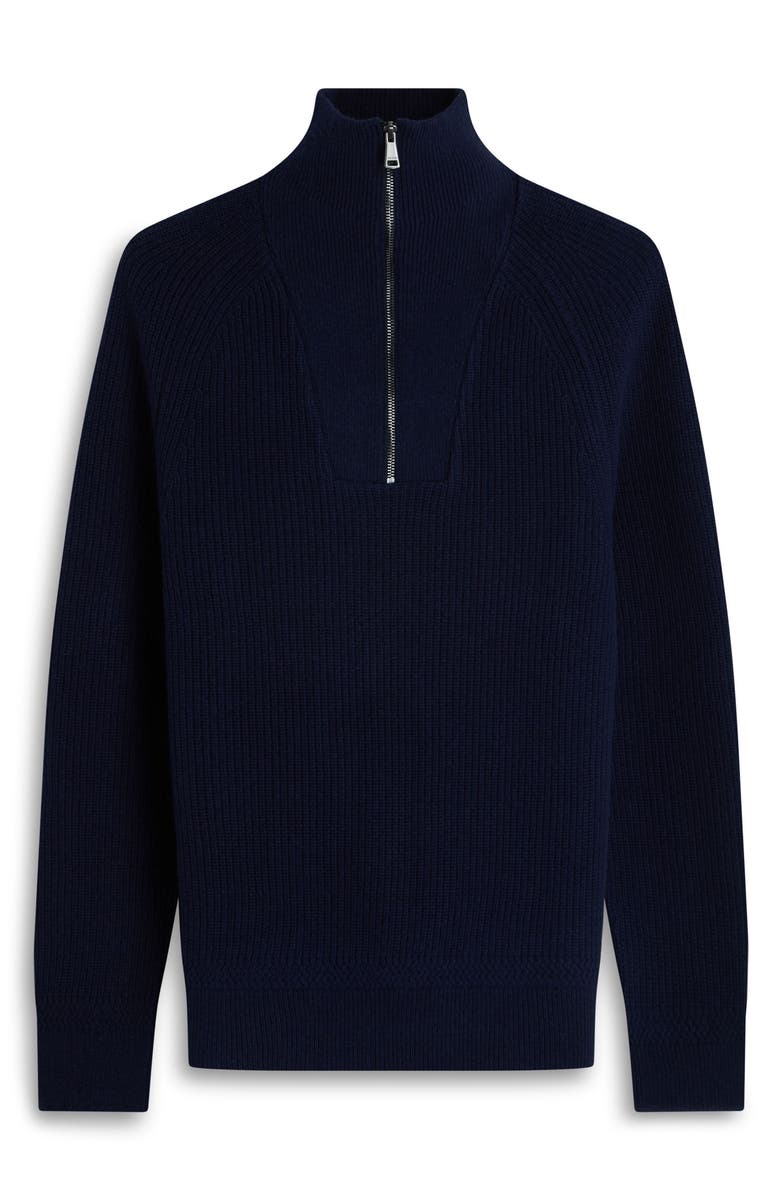 Bugatchi Merino Wool & Cotton Quarter Zip Pullover, Alternate, color, Navy
