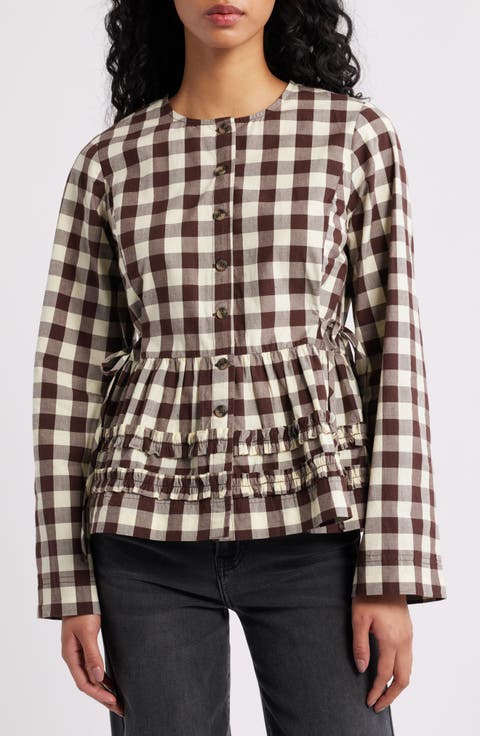 Madison Gingham Long Sleeve Organic Cotton Top