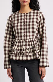 Damson Madder Madison Gingham Long Sleeve Organic Cotton Top