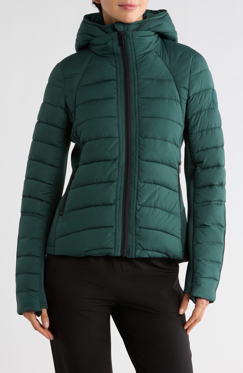 Bernardo Hooded Quilted Water Repellent Jacket, Main, color, Dark Forest