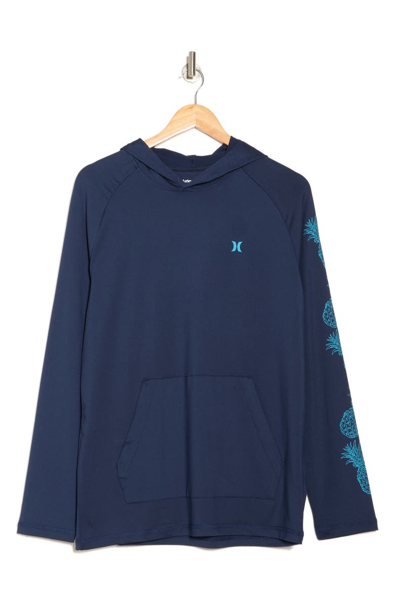 Hurley Pineapple Long Sleeve UPF 50+ Hooded Rashguard, Alternate, color, Navy