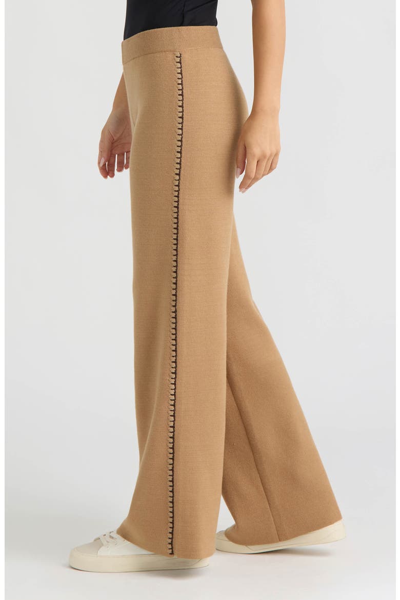 Wide Leg Embroidered Knit Pants, Alternate, color, BRITISH TAN