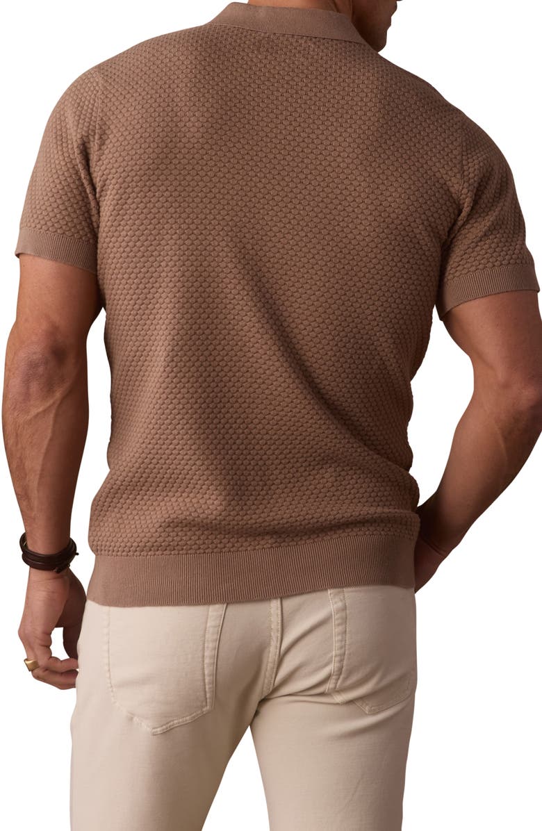 The Normal Brand Robles Johnny Collar Textured Cotton Jacquard Polo Sweater, Alternate, color, Taupe