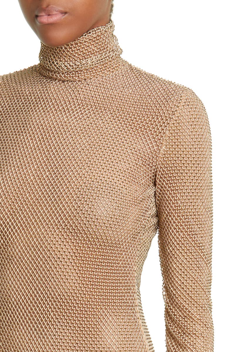 LaQuan Smith Stud Long Sleeve Mock Neck Gown, Alternate, color, Gold