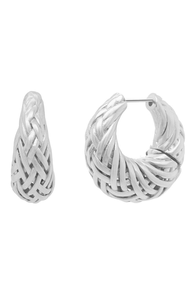 Cinta Woven Hoop Earrings, Main, color, SILVER