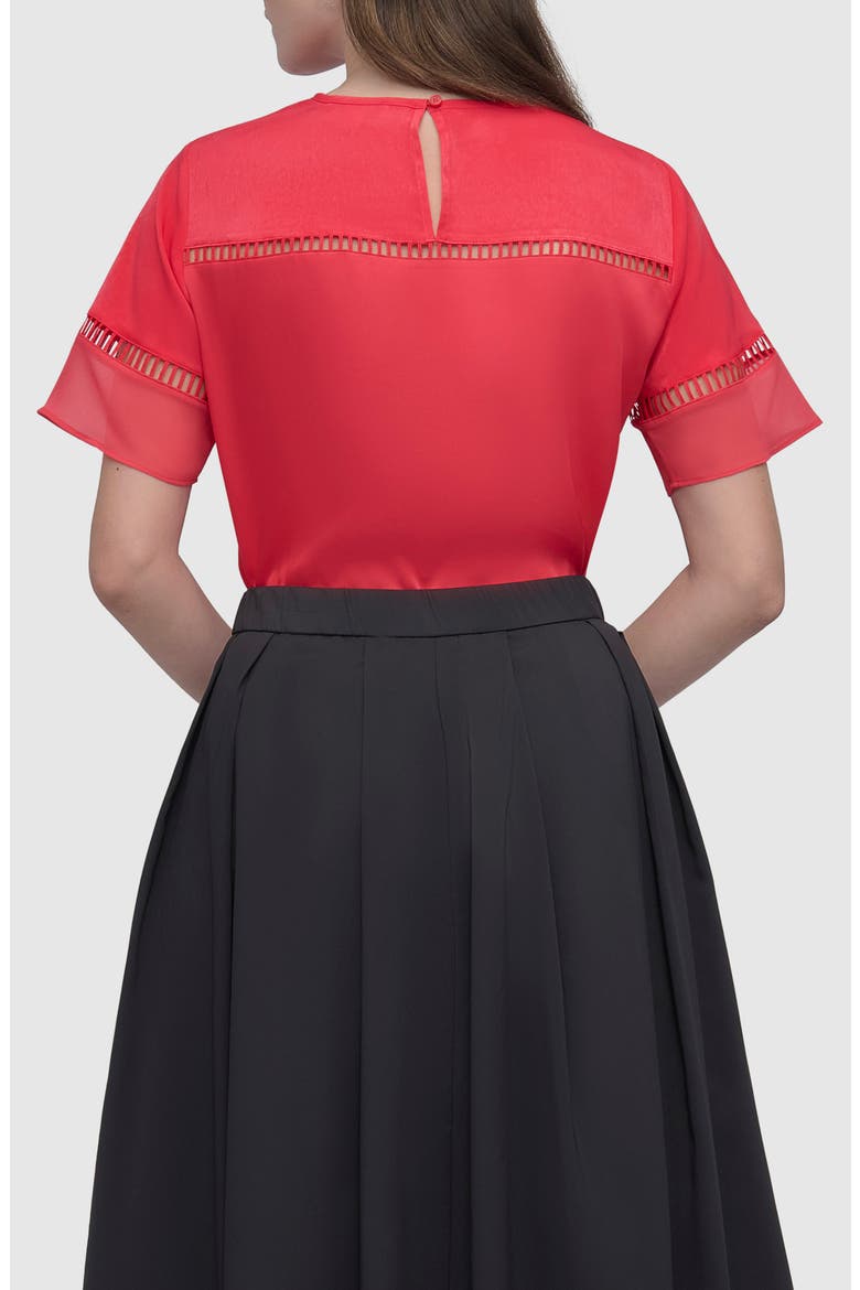 Ladder Embroidery Short Sleeve Woven Shirt, Alternate, color, WATERMELON