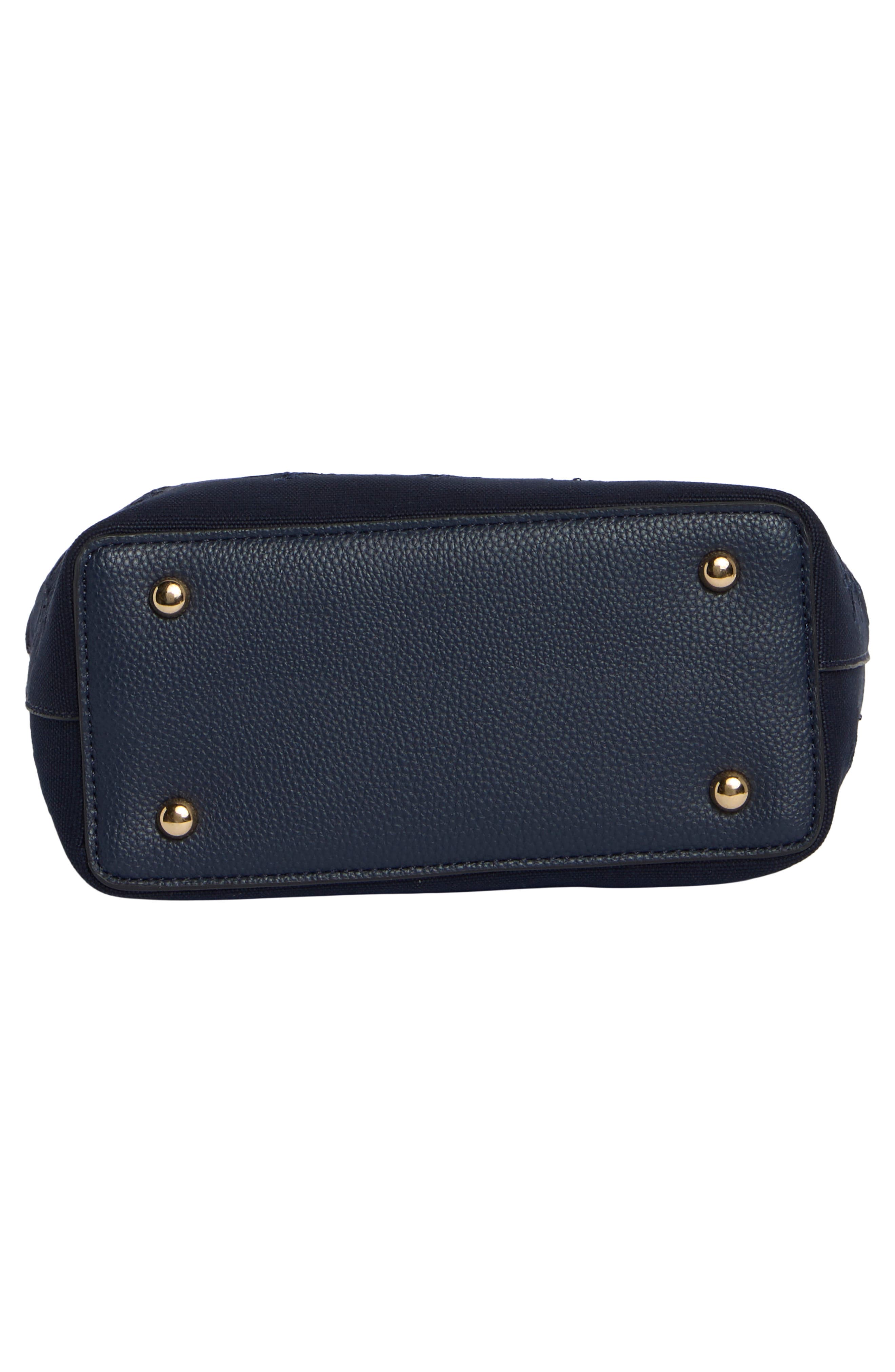 Eyelet Embroidered Denim Satchel, Alternate, color, NAVY / AMERICANA SCARF