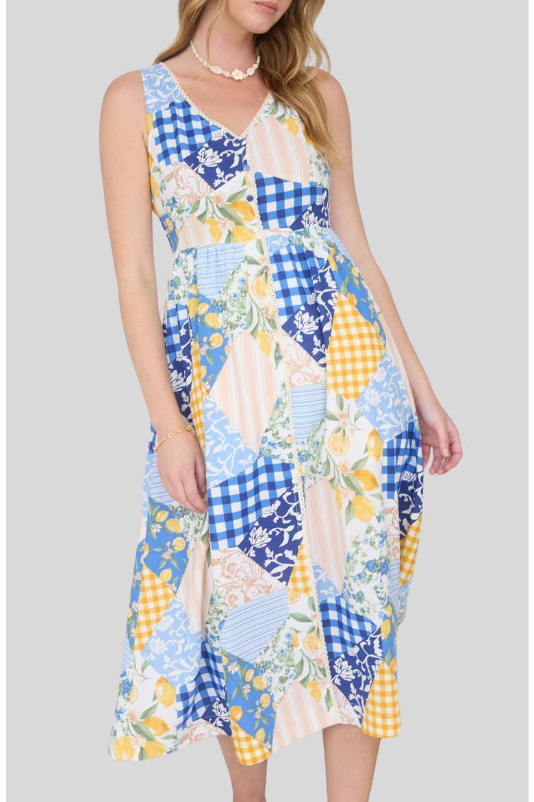 Patchwork Sleeveless Midi Dress, Alternate, color, BLUE MULTI