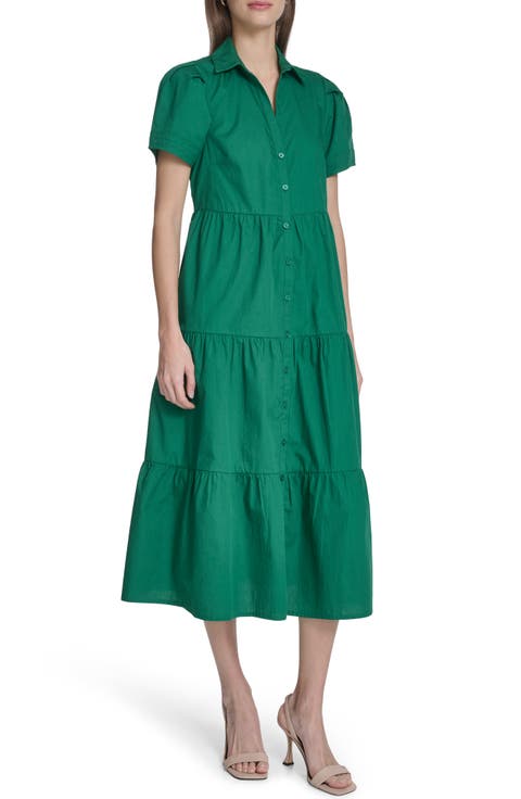 Short Sleeve Cotton Tiered Maxi Dress
