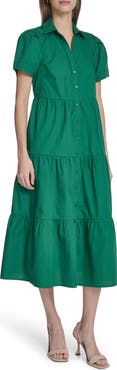 Calvin Klein Short Sleeve Cotton Tiered Maxi Dress