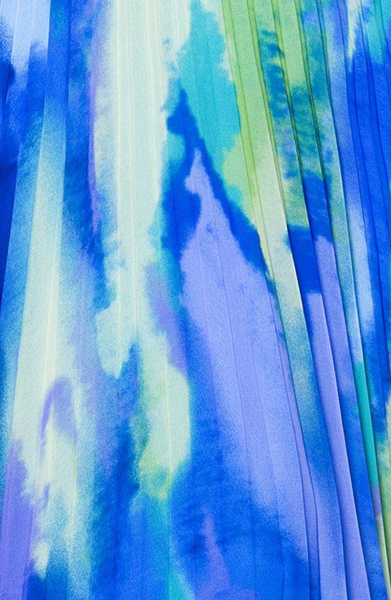 Xscape Evenings Print Pleated Gown, Alternate, color, Lime/ Blue