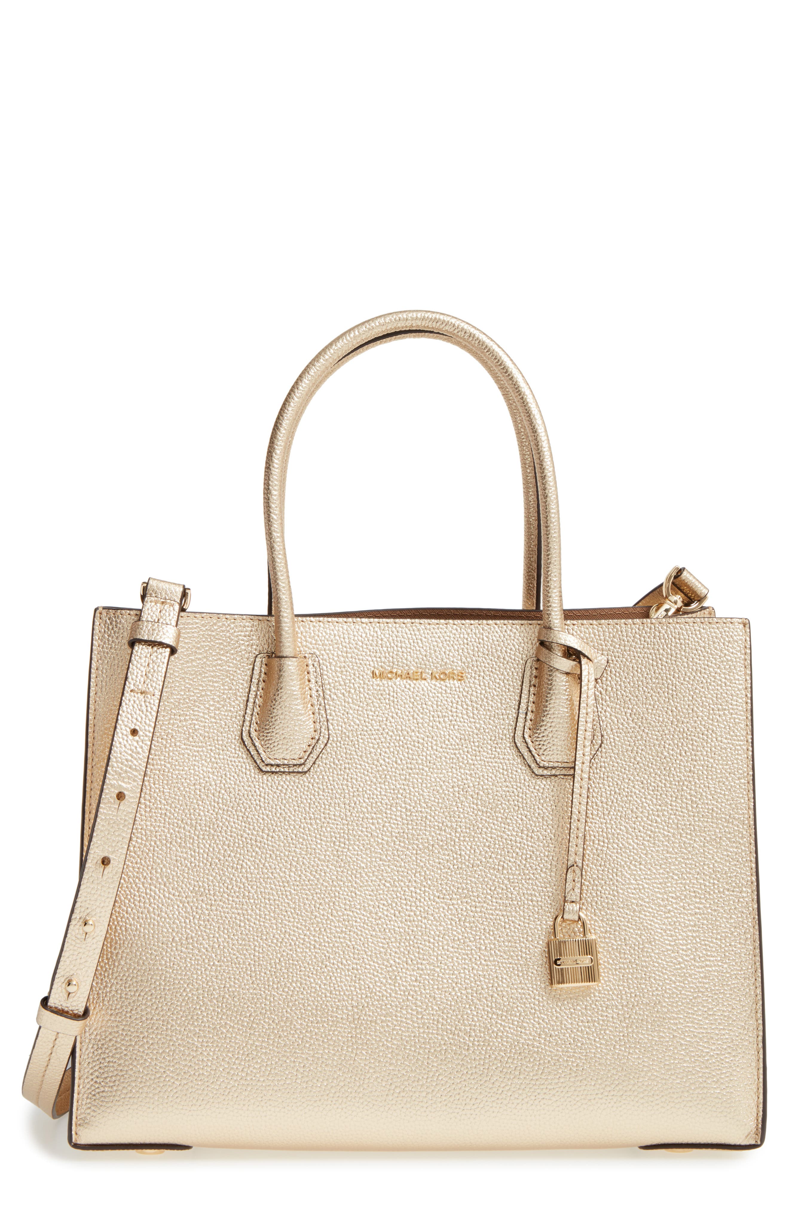 Large Mercer Metallic Leather Tote, Main, color, PALE GOLD/ GUNMETAL