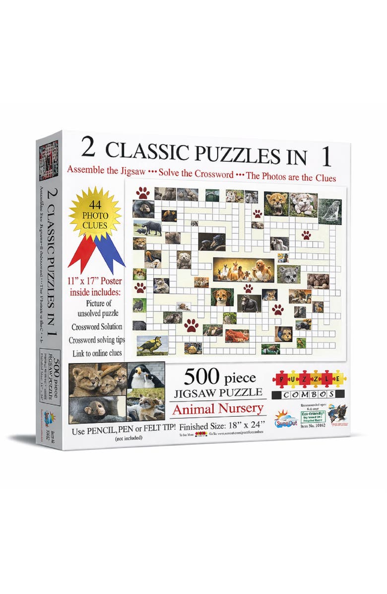 Sunsout Animal Nursery 500 piece Jigsaw Puzzle for Adults Puzzle Combo, Main, color, Multicolor