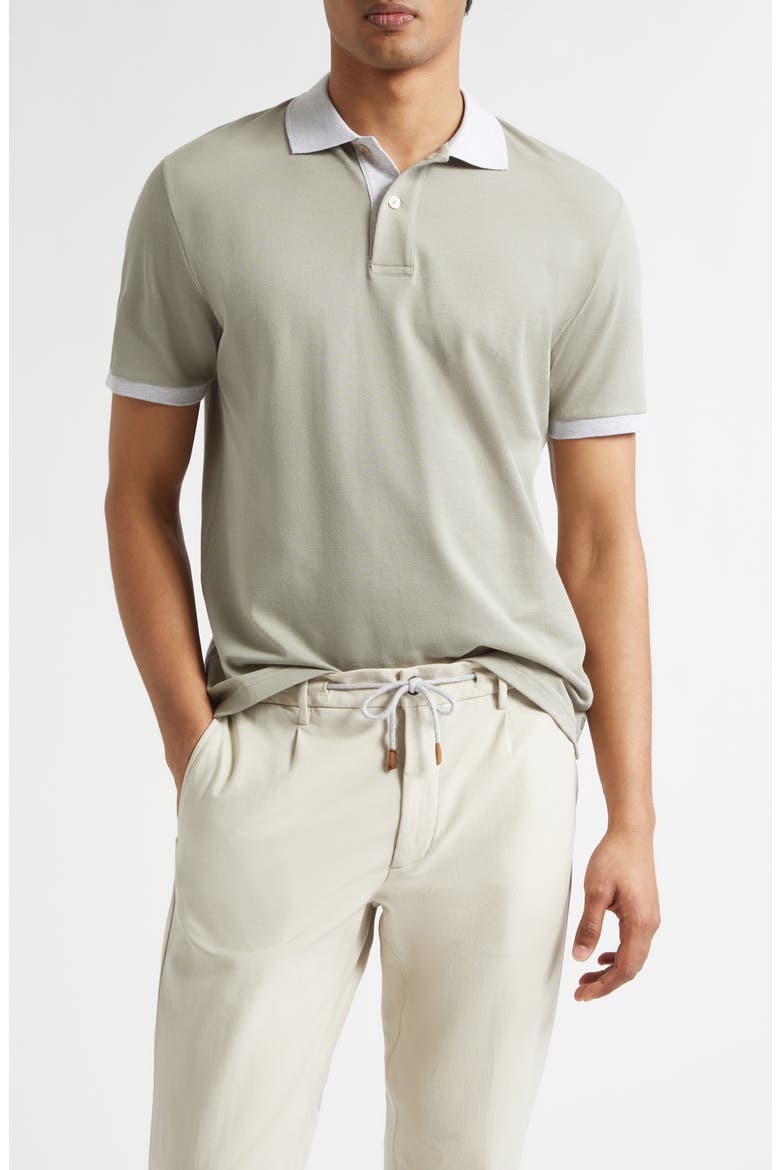 Contrast Trim Cotton Piqué Polo, Main, color, SAGE/ LIGHT GRAY