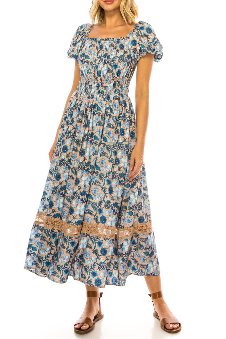 Floral Print Maxi Dress, Main, color, HAZELNUT