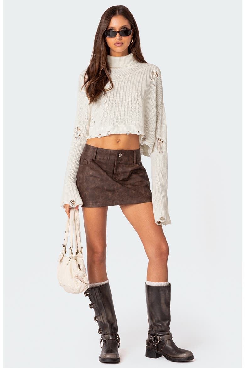 Euphoria Wash Faux Leather Miniskirt, Alternate, color, BROWN-WASHED