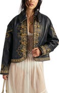 Free People Lana Embroidered Leather Jacket