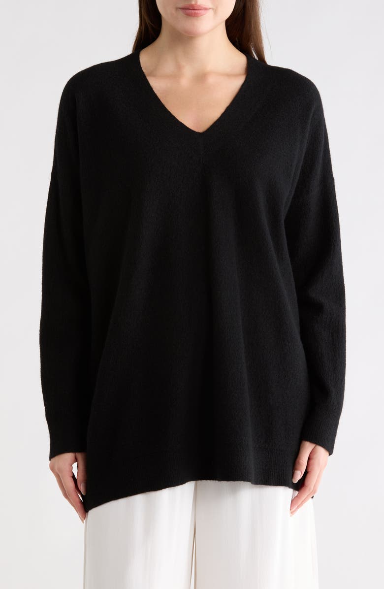 Eileen Fisher V-Neck Wool Sweater, Main, color, Black