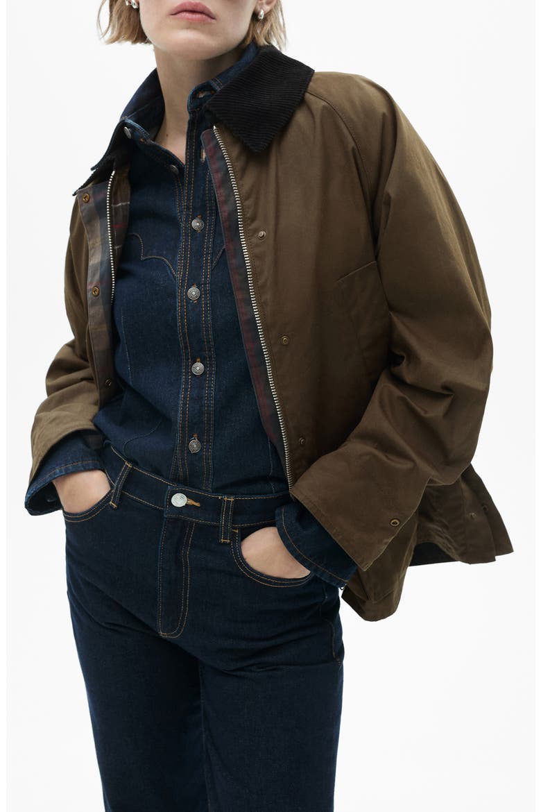 Corduroy Collar Waxed Effect Oversize Jacket, Main, color, BROWN