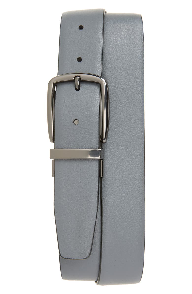 Original Penguin Feather Edge Gunmetal Buckle Faux Leather Belt, Alternate, color, Black